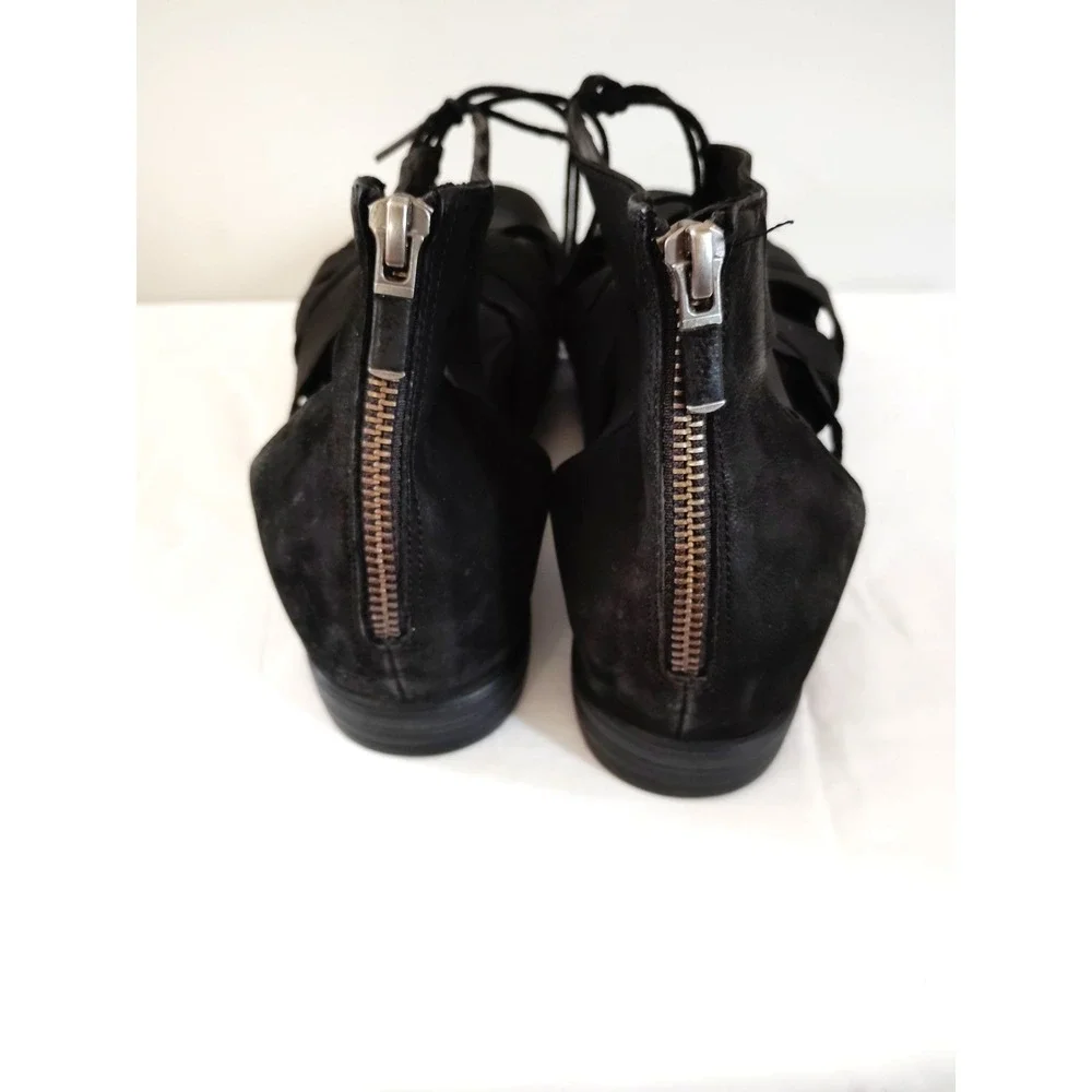 Eileen Fisher Dibs Link Lace-Up Sandal Black Stretch Wedge Gladiator Zip Back 11